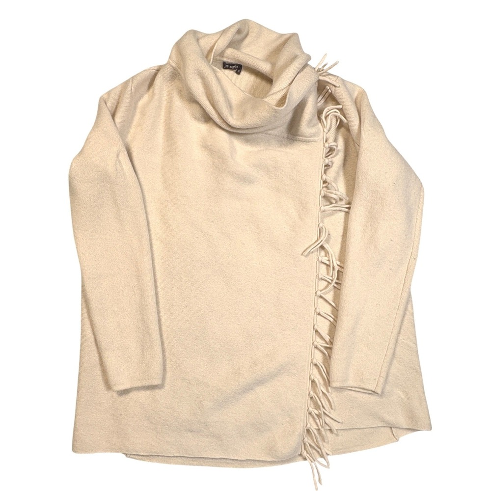 J.McLaughlin Cashmere Wool Blend Fringe Wrap Cowl Neck Sweater Cream Medium